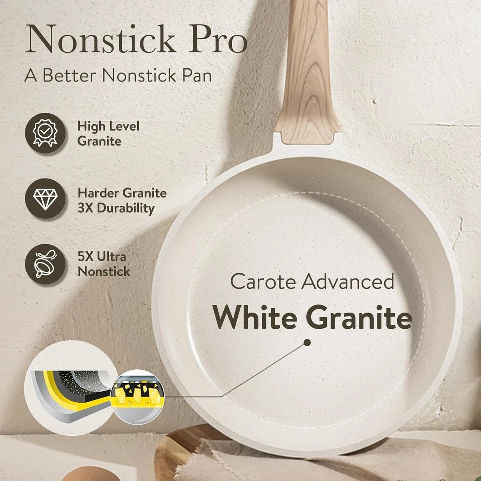Example produc14-Piece Nonstick Cookware Set | Durable Aluminum   Gas, Induction & Ceramic Compatible      Oven Safe     Cream White Kitchen Sett